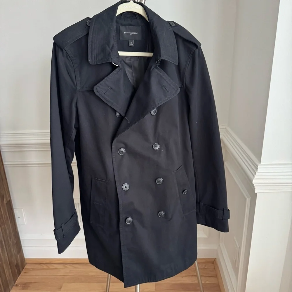 Banana Republic Men's Black Double-Breasted Trench Coat Medium